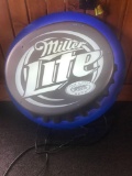 Miller Lite Lighted Bottle Cap sign, approx 24 inches across