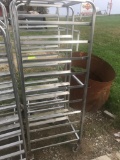 Bakery Rack on casters, stainless, approx 72 inches tall, needs caster repair