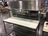 Butcher table with upper stainless shelf, 72 inches long, 30 wide, 72 to top of shelf