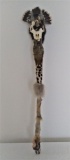 Medicine stick with skull and feathers very nice
