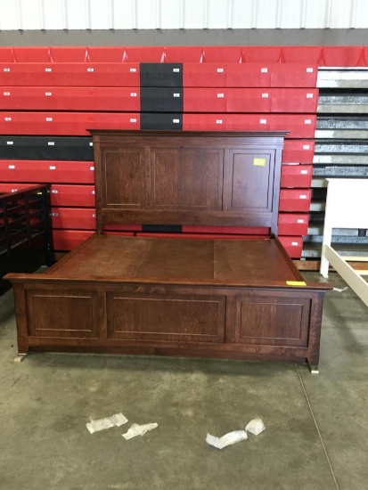 King Maple Panel Platform Storage Bed Only with 3 Drawers each side