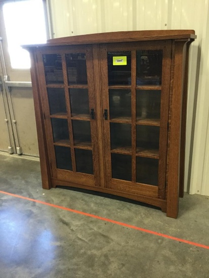 QSWO 57" Hutch with glass doors, light Asbury finish
