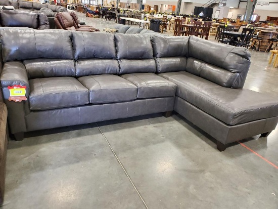 Top Grain Leather Sectional Soft Touch Fog