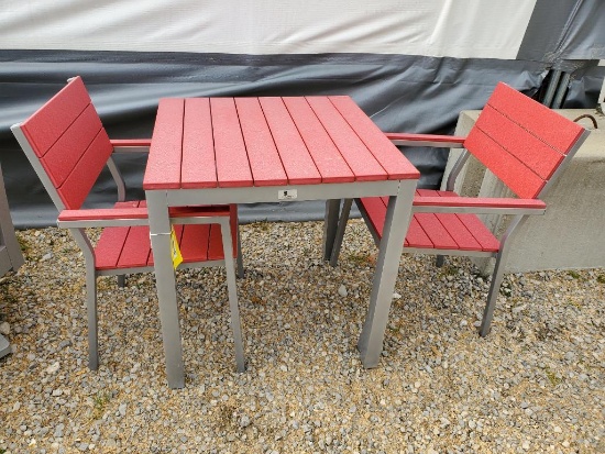 Red and Gray poly table w/2 chairs