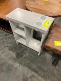 BROWN MAPLE WHITE GRAY GLAZE END TABLE W/ CUPHOLDERS 10X25X21