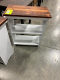 WHITE AND WOOD END TABLE WITH SHELF
