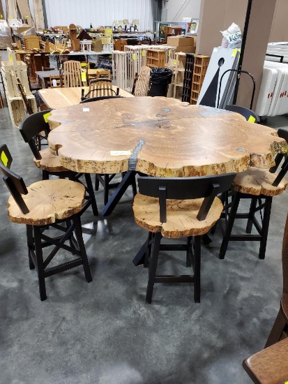 ash live edge pub table 62 round natural finish 6 chairs