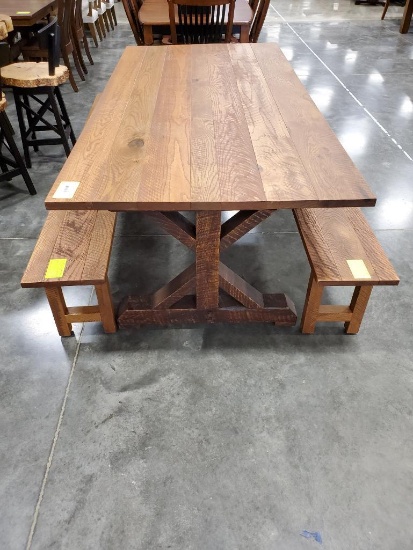 rustic oak table w/ 2 benches 86x42 provincial, stain