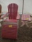 RED AND WHITE POLY ADIRONDACK CHAIR WITH FOOTREST AND END TABLE