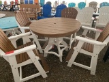 WHITE AND TAN ROUND TABLE AND 4 CHAIRS