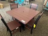 BURGUNDY AND BLACK POLY TABLE AND 4 CHAIRS