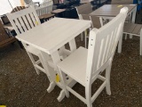 WHITE POLY BAR TABLE AND 2 BAR CHAIRS