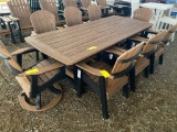 TAN AND BLACK POLY TABLE WITH 2 SWIVEL CHAIRS AND 6 CHAIRS