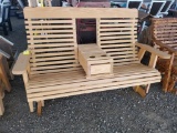 NATURAL WOODEN DOUBLE GLIDER WITH CUP HOLDERS