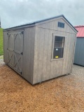 Brown outbuilding, driftwood stain
