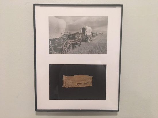 SUPER COOL Framed COPY of a Wild West Covered Wagon Picture and a Piece of RARE and Genuine 1800s