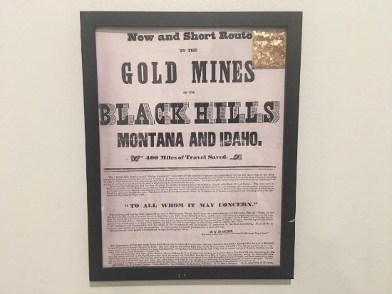 1865 Black Hills Gold Mine Notice COPY and a Bag of Fools Gold Under Glass