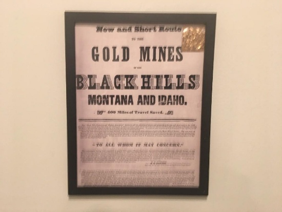 1865 Black Hills Gold Mine Notice COPY and a Bag of Fools Gold Under Glass