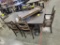 RED OAK DINING TABLE W/ 2 LEAVES & 4 SIDE, 2 ARM CHAIRS. DARK SHADOWS 72 X 42