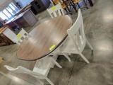 2 TONED WHITE PAINTED DINING TABLE W/ 1 LEAF & 4 SIDE CHAIRS 66 X 54