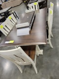 BROWN MAPLE 2 TONED DINING TABLE W 2 LEAVES & 5 SIDE CHAIRS & 1 ARM WHITE COUNTRY/ COCOA 42 X 72