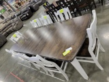 MAPLE DINING TABLE 4 LEAVES, 8 SIDE CHAIRS SHADOW & WHITE 60 X 44