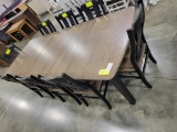 OAK DINING TABLE W/ 4 LEAVES & 8 SIDE CHAIRS NATURE GRAY/BLACK 60 X 44