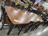 WALNUT/MAPLE DINING TABLE W/ 8 SIDE CHAIRS, 4 LEAVES FRUITWOOD/ONYX 60X44