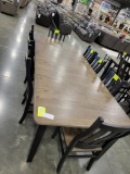OAK DINING TABLE W/ 8 SIDE CHAIRS, 4 LEAVES NATURAL GRAY/BLACK 60X44