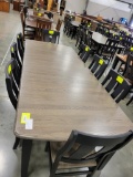 OAK DINING TABLE W/ 8 SIDE CHAIRS, 4 LEAVES NATURE GRAY/BLACK 60X44IN