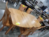 HICKORY DINING TABLE W/ 6 SIDE CHAIRS, 2 LEAVES 60X42IN