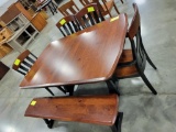 RUSTIC CHERRY DINING TABLE W/ 2 ARM, 2 SIDE CHAIRS, 1 BENCH, 2 LEAVES MICHAELS 42X66IN
