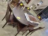 OAK DINING TABLE W/ 6 SIDE CHAIRS, 1 LEAF RICH TOBACCO 66X42IN