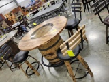 HICKORY JACK DANIELS BARREL PUB TABLE W/ 4 STOOLS NATURAL 48IN ROUND