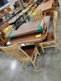 SANTA FE DINING TABLE W/ 4 SIDE CHAIRS, 2 LEAVES 48X48IN