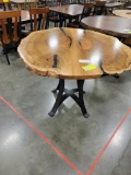 RED OAK BURL LIVE EDGE PUB TABLE ONLY W/ METAL BASE NATURAL 50IN ROUND