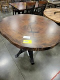 SYCAMORE LIVE EDGE PUB TABLE ONLY W/ METAL BASE DARK STREAK 49IN ROUND