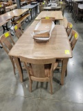 WORMY BROWN MAPLE DINING TABLE W/ 2 ARM, 4 SIDE CHAIRS, 2 LEAVES 42X66IN
