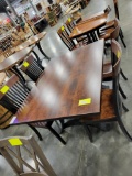 TIGER MAPLE SOLID DINING TABLE W/ 4 SIDE CHAIRS, METAL BASE OCS117 60X42IN