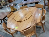 RUSTIC HICKORY OCTAGON TABLE W/ 6 SIDE CHAIRS, LAZY SUSAN CENTER 60X60IN