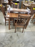 BROWN MAPLE TABLE W/ 2 ARM, 2 SIDE CHAIRS, 2 LEAVES OCS110 42X42IN