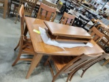 CHERRY SHAKER LEG TABLE W/ 6 SIDE CHAIRS, 3 LEAVES SEELY 42X72IN