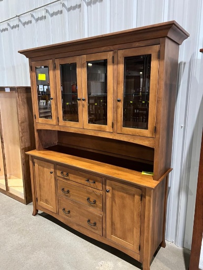 BROWN MAPLE CHINA HUTCH 64X19X80