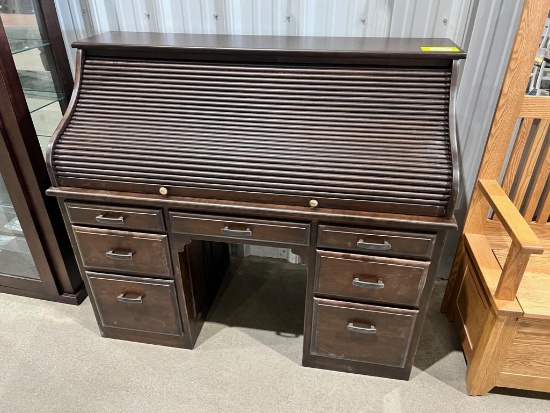 CHERRY ROLL TOP DESK 54X25X48