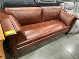 CHERRY MISSION STYLE SOFA W/ LEATHER CUSHIONS