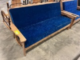 OAK SOFA W/ BLUE VELVET FABRIC
