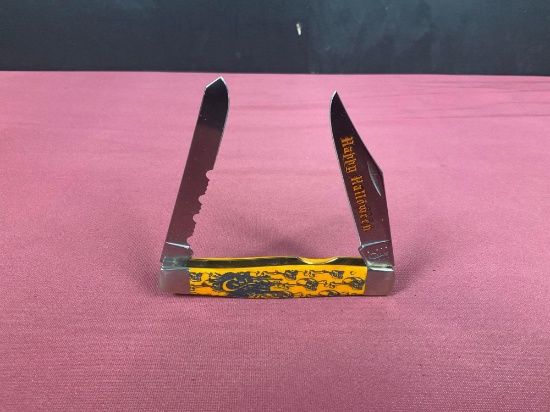 New Case Tested XX Moose 2 Blade Halloween Knife #627500 MFG 2011 USA New In Tin Box w/Sheath