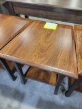 RUSTIC CHERRY WEDGE SIDE TABLE 22X22X16 ALMOND
