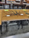 RUSTIC WHITE OAK W EPOXY END TABLE W METAL BASE 27X18X31