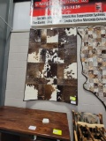 BRAZILIAN COWHIDE RUG QUILTED LEATHER STITCHING W FABRIC BACK 72X48